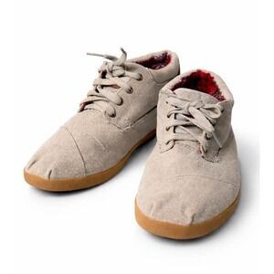 TOMS Mens Size 13 Canvas Lace Up Casual Shoes Beige Gum Sole Comfort